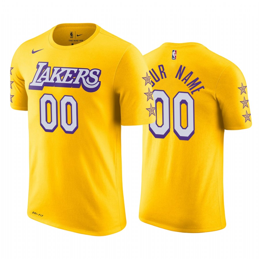 Men's Los Angeles Lakers Custom #00 NBA City Edition Gold Basketball T-Shirt GCV8783PI